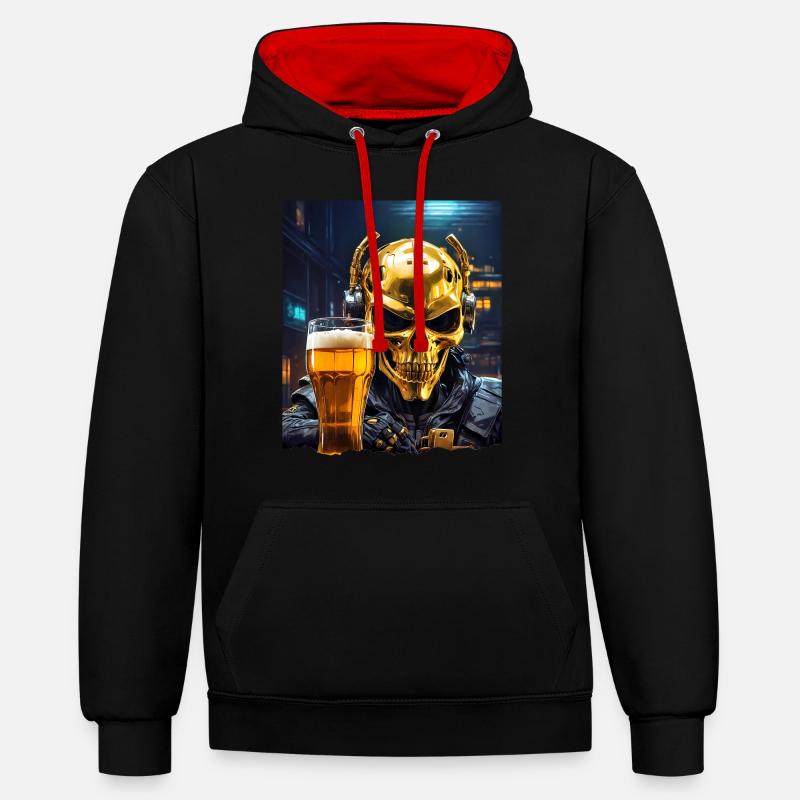 Crâne de bière 0.3 - Sweat à capuche contrasté - noir/rouge