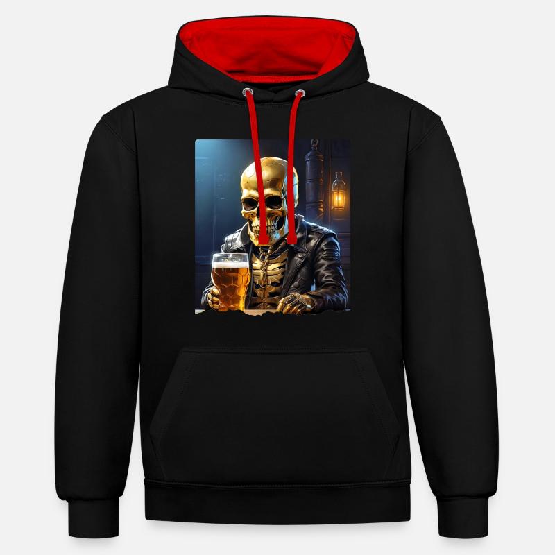 Crâne de bière 0.4 - Sweat à capuche contrasté - noir/rouge
