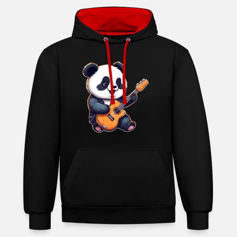 Guitariste Panda - Sweat à capuche contrasté - noir/rouge