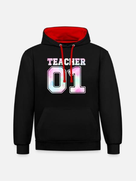 enseignant 01 - Sweat à capuche contrasté - noir/rouge