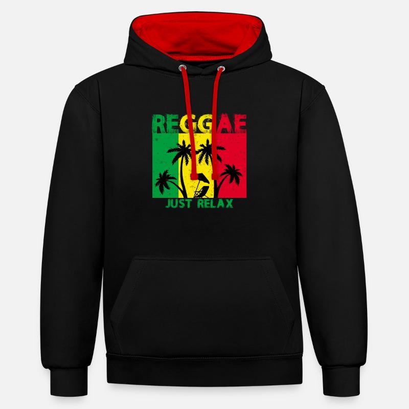 reggae - Sweat à capuche contrasté - noir/rouge