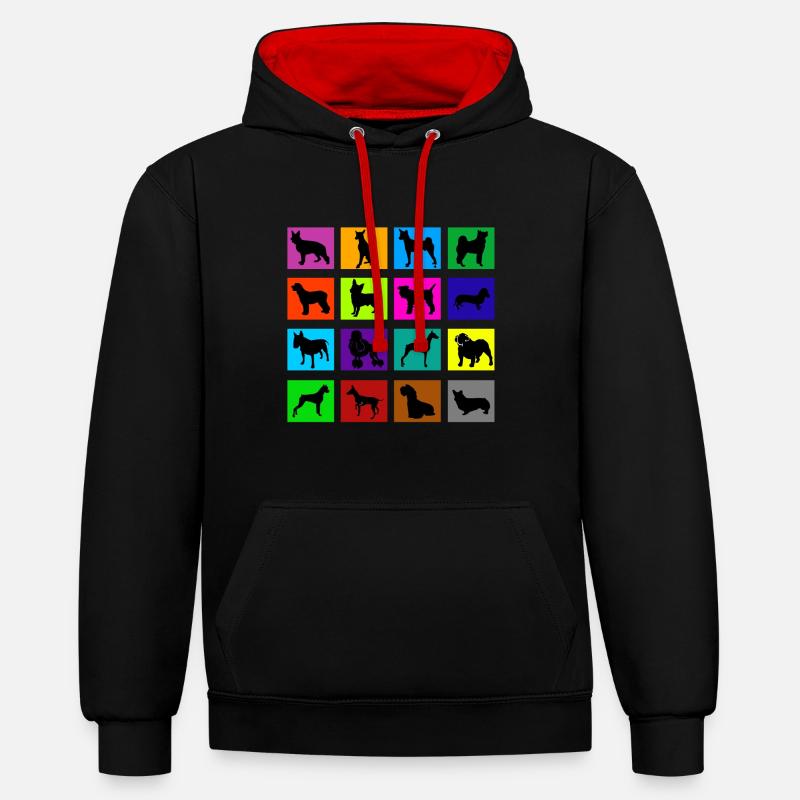 chien - Sweat à capuche contrasté - noir/rouge