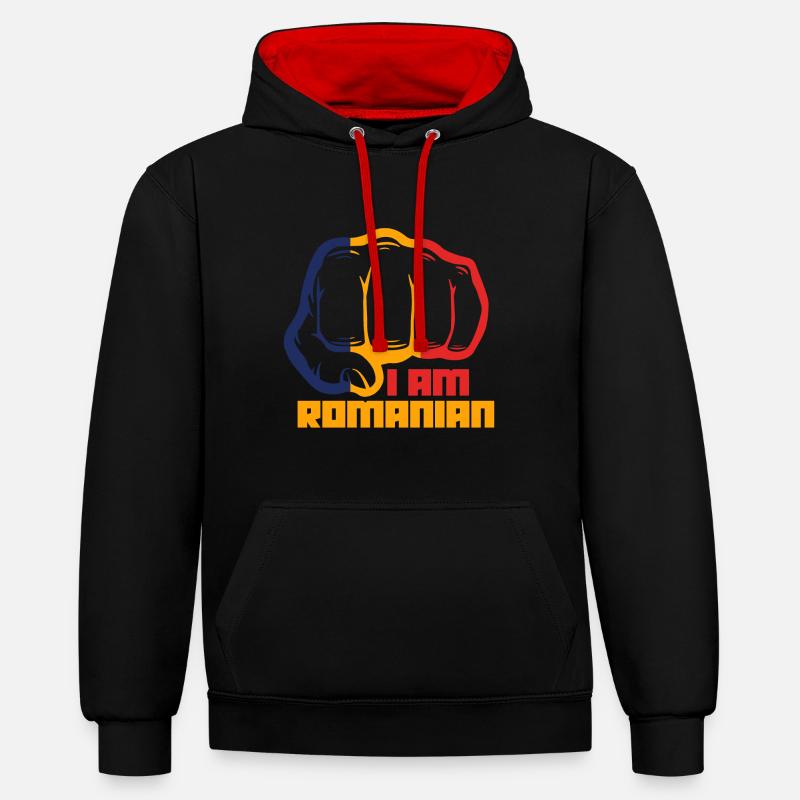 Roumanie - Sweat à capuche contrasté - noir/rouge