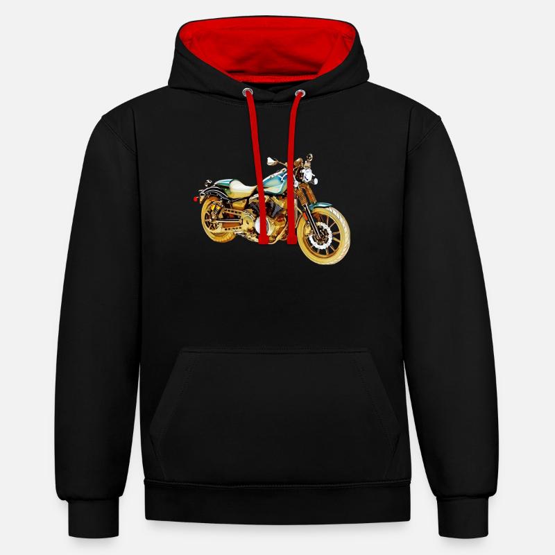 moto - Sweat à capuche contrasté - noir/rouge