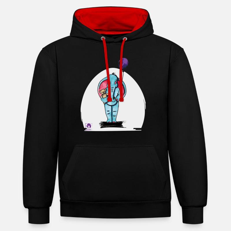 Elijah der Elefant - Kontrast-Hoodie - Schwarz/Rot