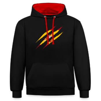 Spanien Flagge Kratzer Krallen Kratzen Risse Riss - Kontrast-Hoodie - Schwarz/Rot - Vorne - Anna (173cm) & Nico (186cm)