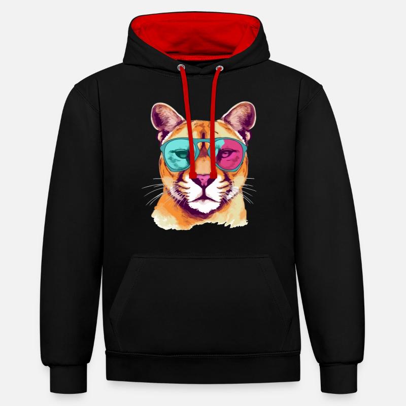 Gring le cougar - Sweat à capuche contrasté - noir/rouge