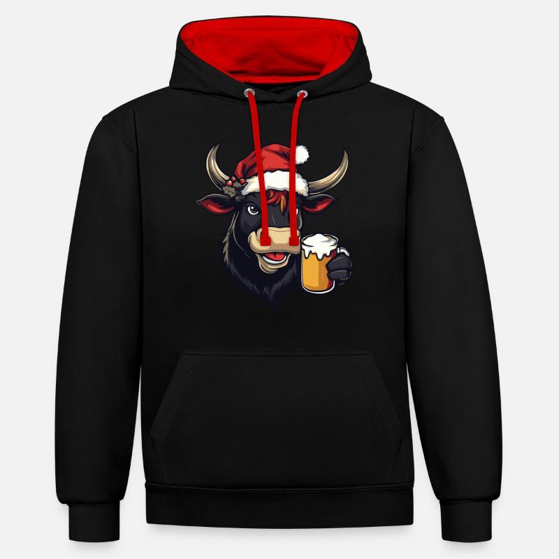 Bière de Noël Vache - Sweat à capuche contrasté - noir/rouge