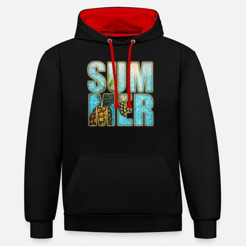Summer - Sweat à capuche contrasté - noir/rouge