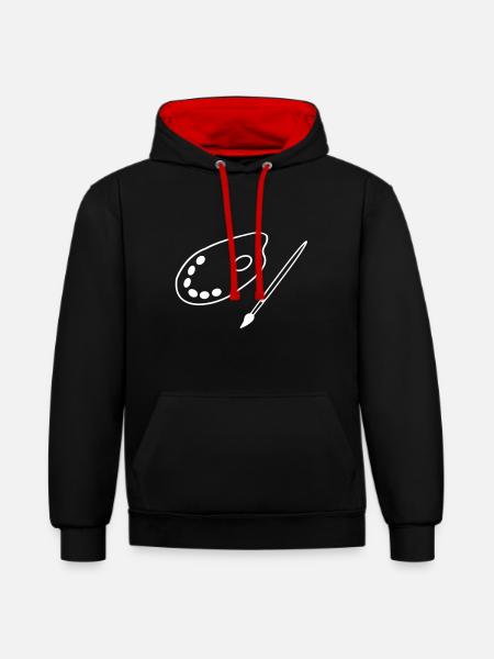 Pinsel mit Farbpalette - Kontrast-Hoodie - Schwarz/Rot