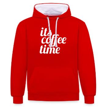 Le temps de café - Sweat à capuche contrasté - rouge/blanc - Devant - Liana (172cm) & Jaron (178cm)
