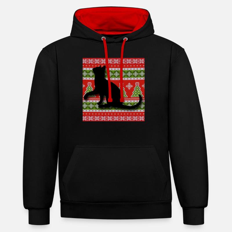 Chats de Noël Chats Chats - Sweat à capuche contrasté - noir/rouge