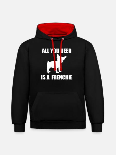 French Bulldog - Sweat à capuche contrasté - noir/rouge