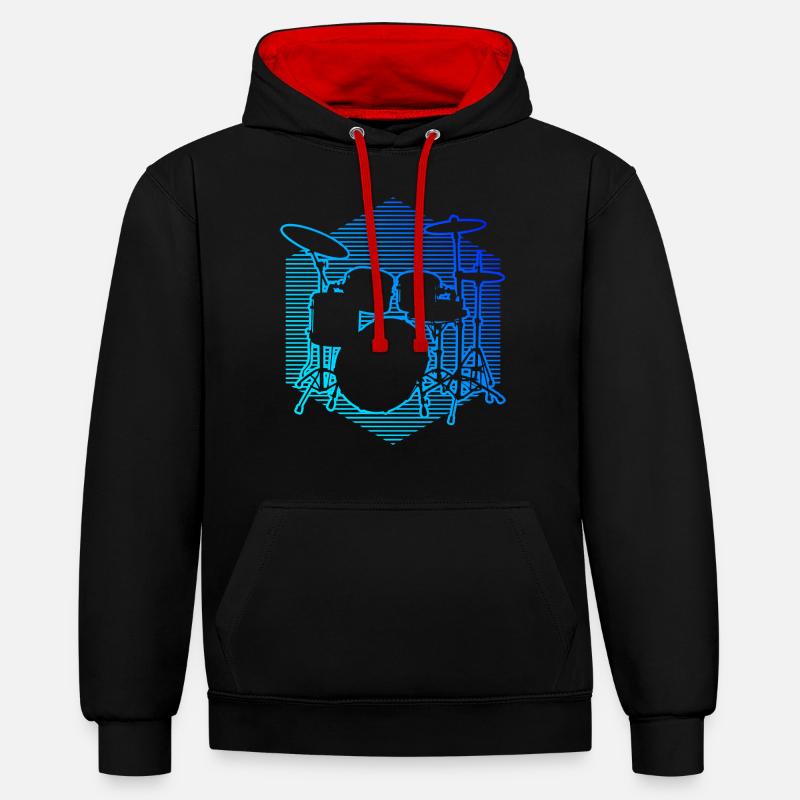 Drummer Drum Kit Drummer - Sweat à capuche contrasté - noir/rouge