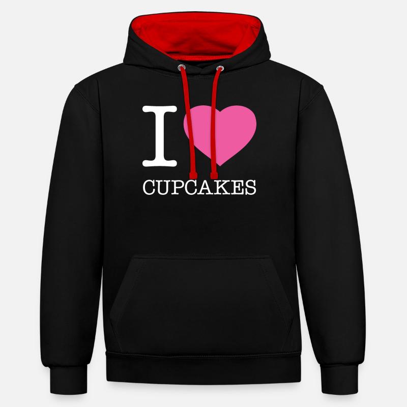 J’ADORE LES CUPCAKES - Sweat à capuche contrasté - noir/rouge