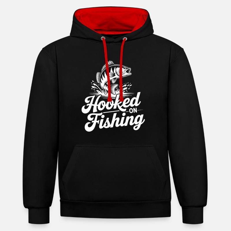 Accro à la pêche - Sweat à capuche contrasté - noir/rouge