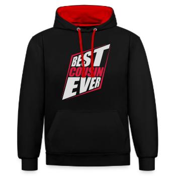 best cousin ever Zitat - Kontrast-Hoodie - Schwarz/Rot - Vorne - Anna (173cm) & Nico (186cm)