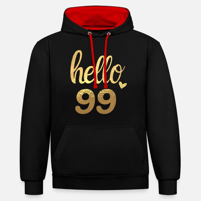 Hello 99 doré - Sweat à capuche contrasté - noir/rouge