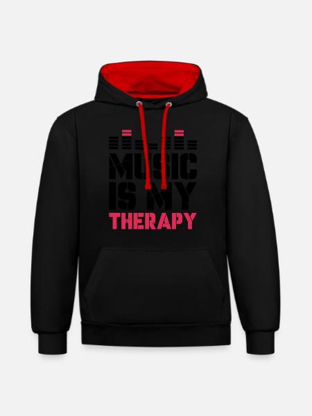 music is my therapy - Contrast hoodie - black/red