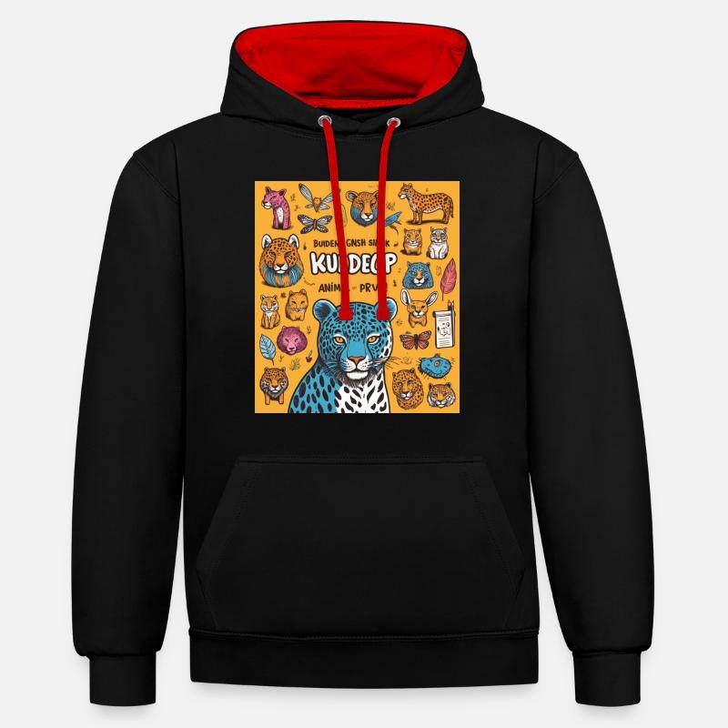 Kuldeop - Sweat à capuche contrasté - noir/rouge
