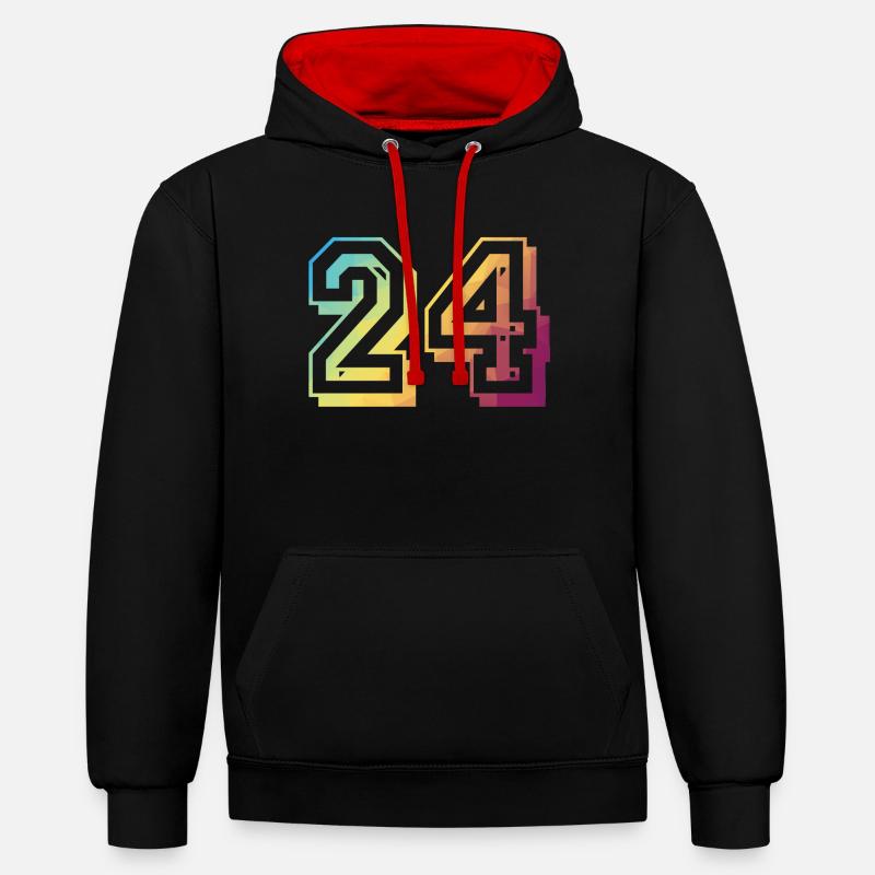 24 ans - Sweat à capuche contrasté - noir/rouge