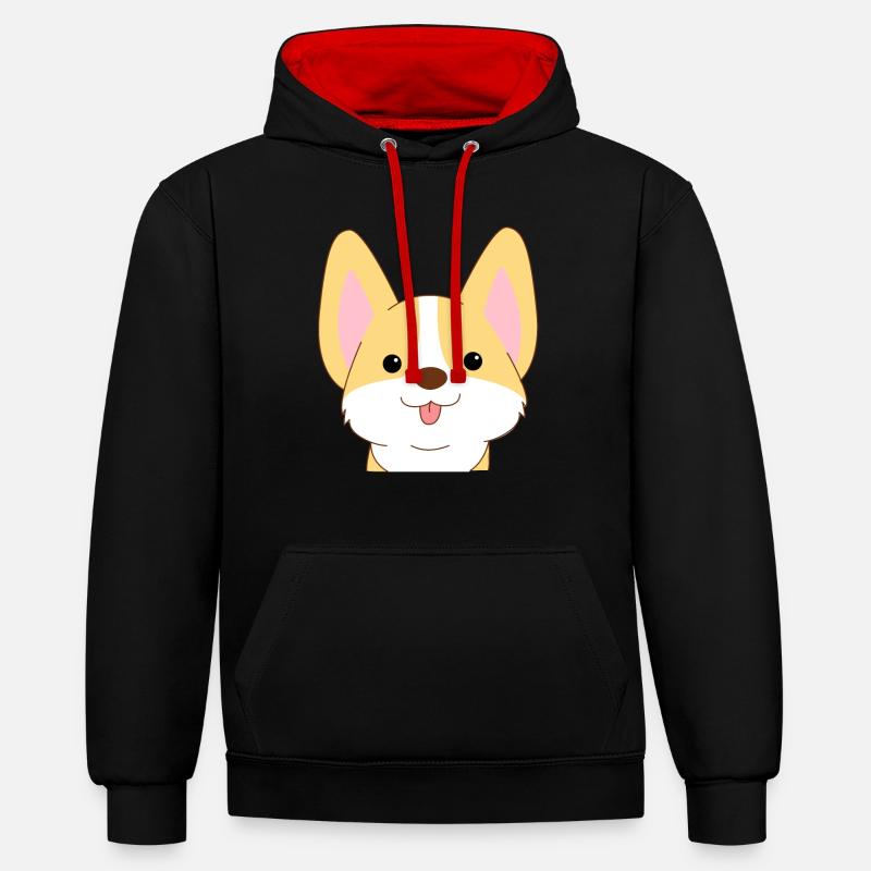 corgi doux - Sweat à capuche contrasté - noir/rouge