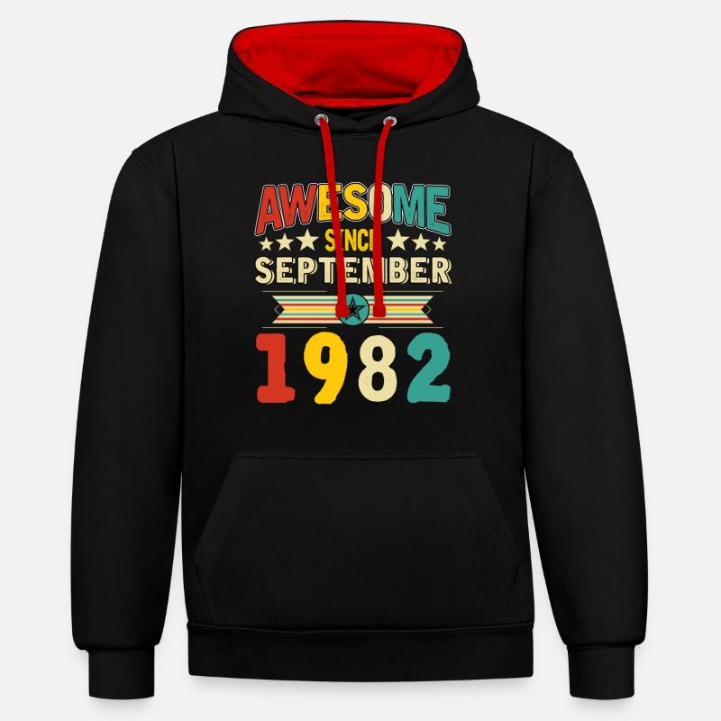 Génial depuis septembre 1982 - Sweat à capuche contrasté - noir/rouge