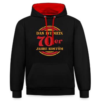 Das ist mein 70er Jahre Kostüm - Kontrast-Hoodie - Schwarz/Rot - Vorne - Anna (173cm) & Nico (186cm)