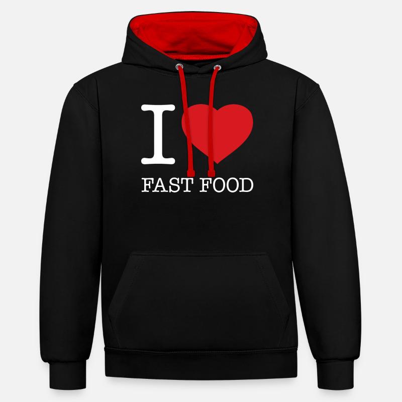 J'AIME LA RESTAURATION RAPIDE - Sweat à capuche contrasté - noir/rouge