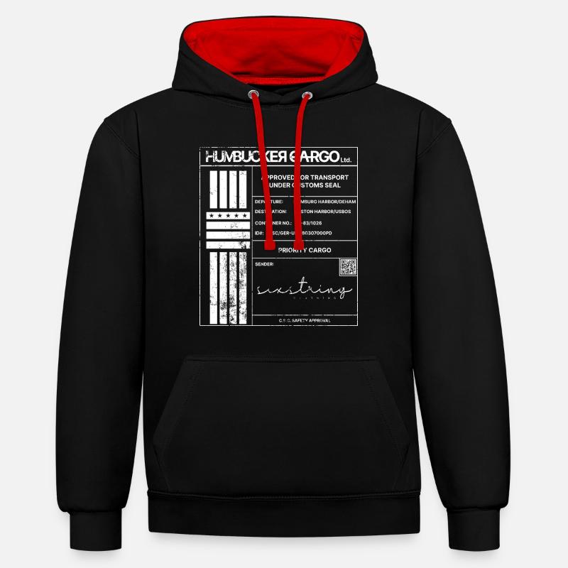 Étiquette d’expédition, blanche - Sweat à capuche contrasté - noir/rouge