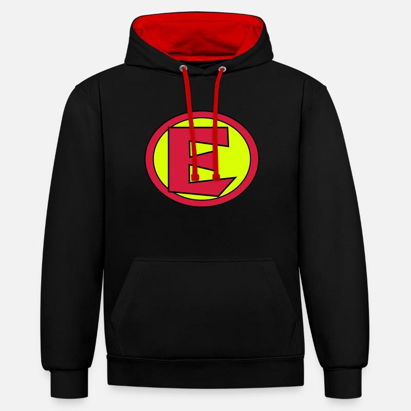 Super, Superheld, Superheldin, Hero, E - Sweat à capuche contrasté - noir/rouge
