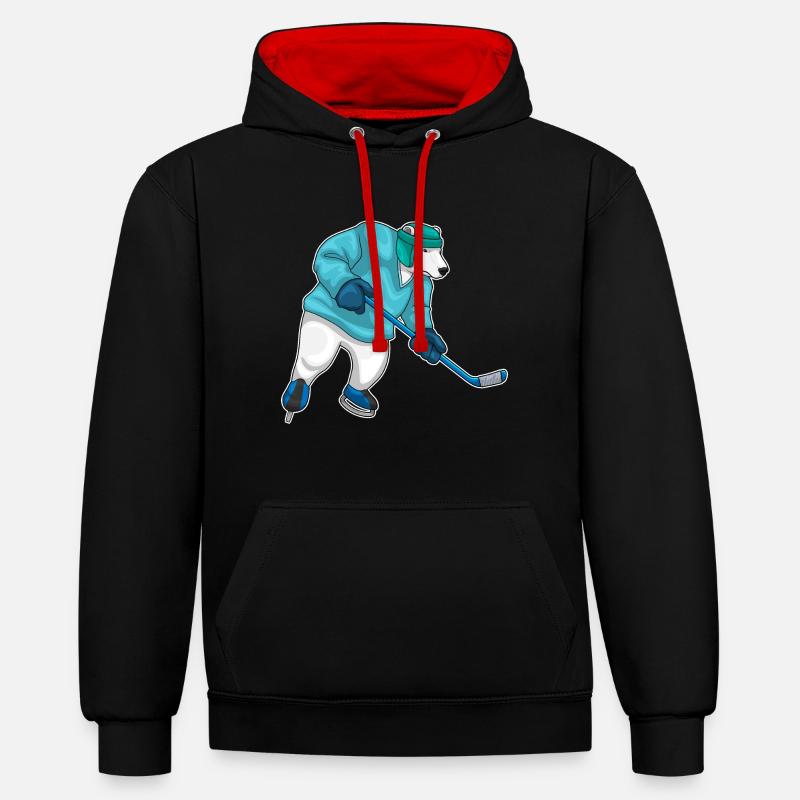Eisbär Eishockey Eishockeyschläger - Kontrast-Hoodie - Schwarz/Rot