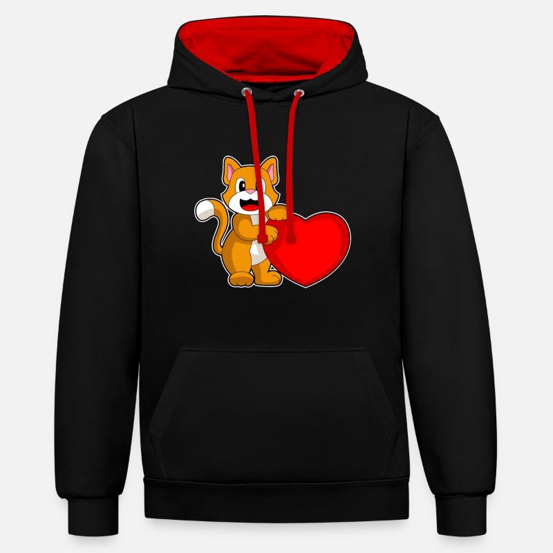 Coeur de chat - Sweat à capuche contrasté - noir/rouge