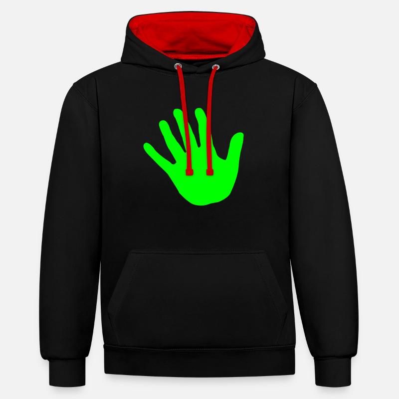vert main - Sweat à capuche contrasté - noir/rouge