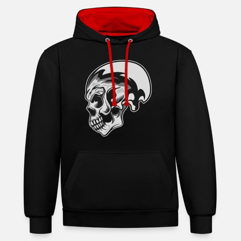 CRÂNE D'ARGENT - Sweat à capuche contrasté - noir/rouge