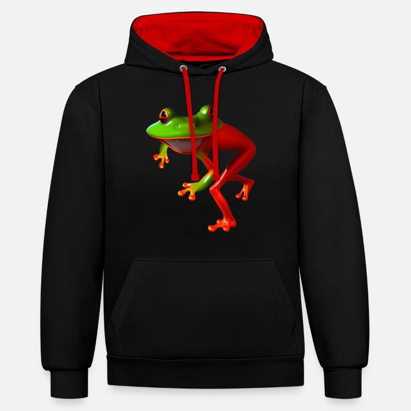Grenouille courbée libre - Sweat à capuche contrasté - noir/rouge