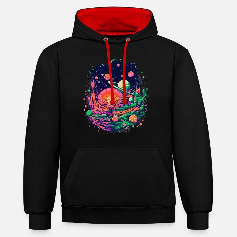 Mysterious solar system with planets - Contrast hoodie - black/red