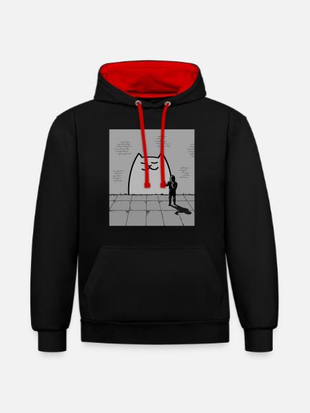 Schläfrige Katze - Kontrast-Hoodie - Schwarz/Rot