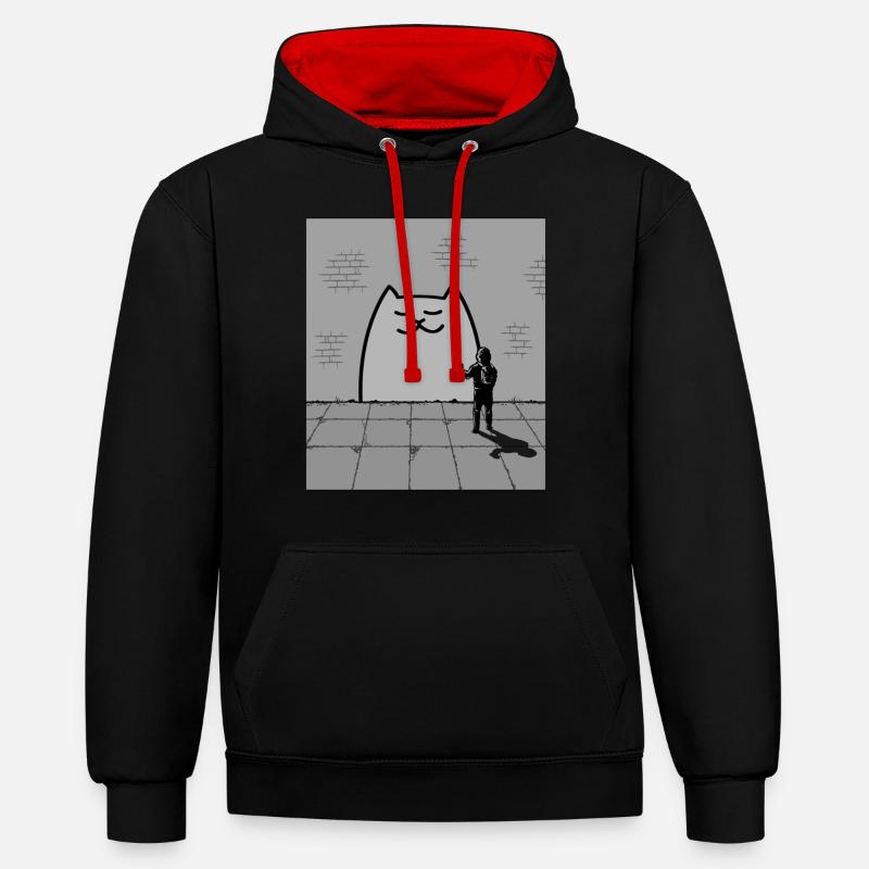 Schläfrige Katze - Kontrast-Hoodie - Schwarz/Rot