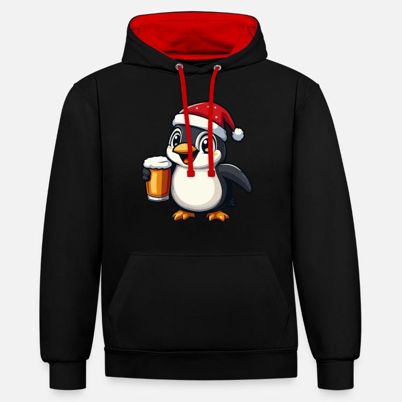 Bière de Noël Pingouin - Sweat à capuche contrasté - noir/rouge
