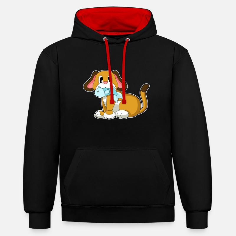 Poisson-chien - Sweat à capuche contrasté - noir/rouge