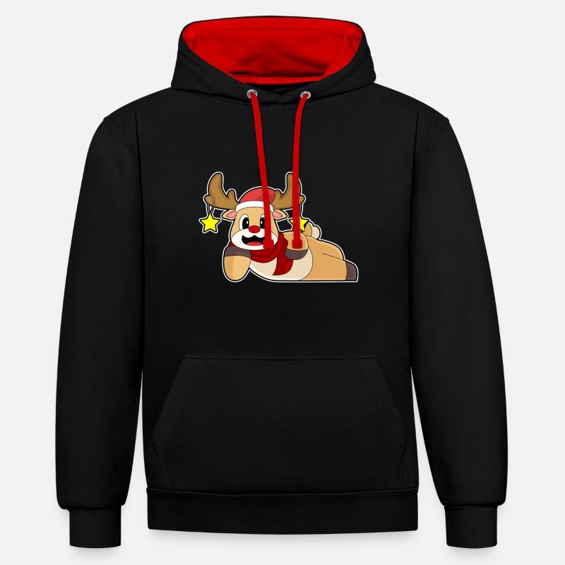 Noël de renne - Sweat à capuche contrasté - noir/rouge