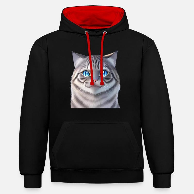 Le chat blanc - Sweat à capuche contrasté - noir/rouge