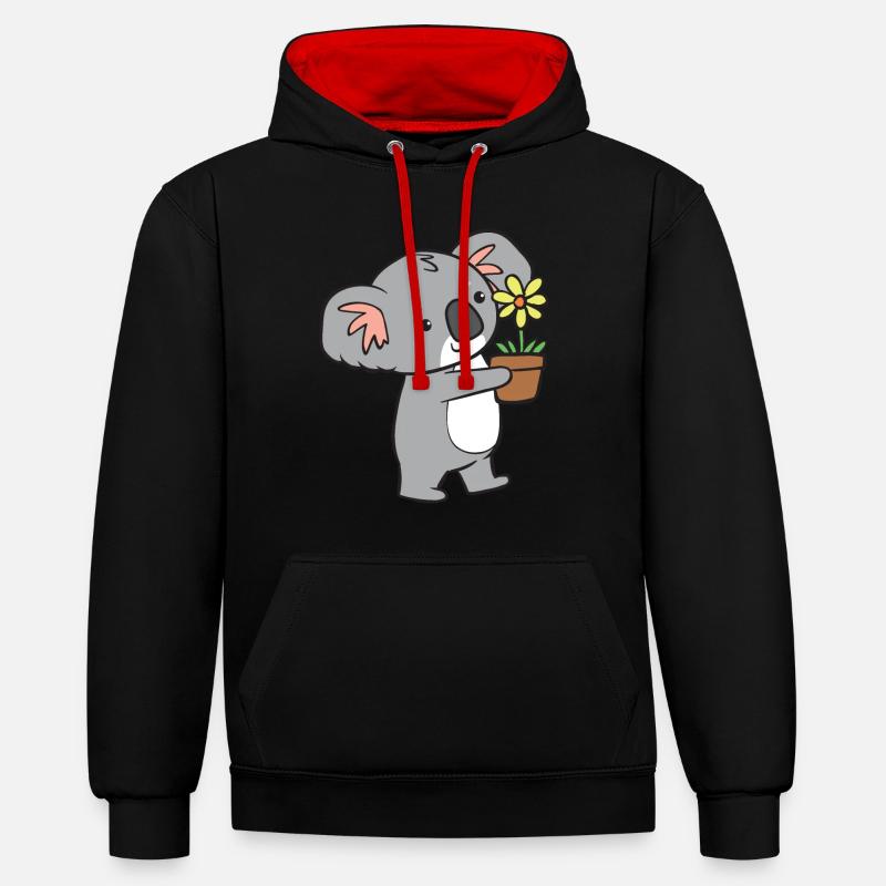 Koala - avec fleur - Sweat à capuche contrasté - noir/rouge