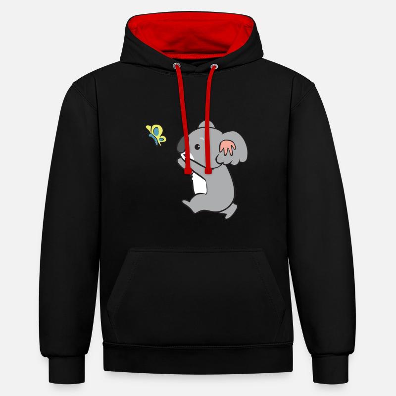 Koala - attrape le papillon - Sweat à capuche contrasté - noir/rouge