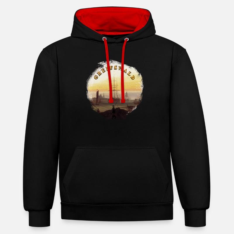 Greifswald Hafen - Sweat à capuche contrasté - noir/rouge