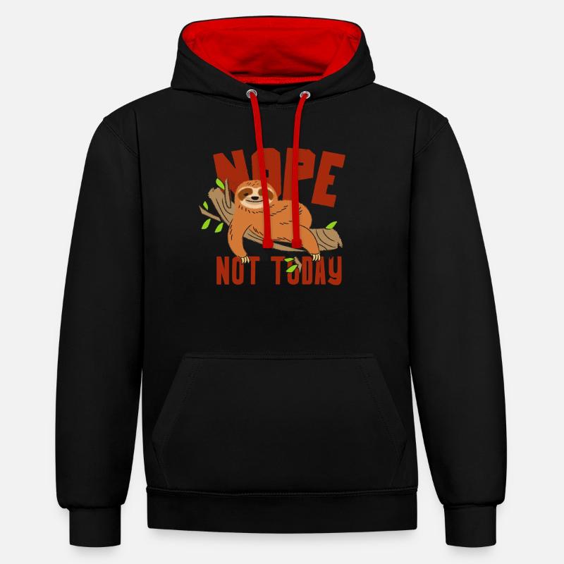 Sloth Funny - Nope Pas aujourd’hui - Sweat à capuche contrasté - noir/rouge
