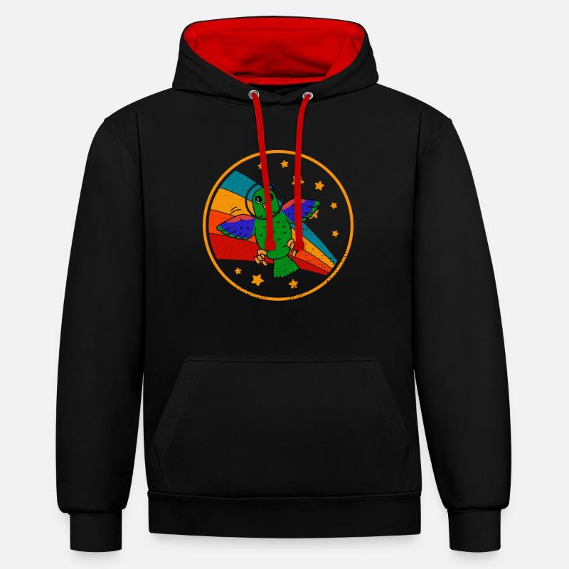 Perroquet noble dans l’espace - Sweat à capuche contrasté - noir/rouge