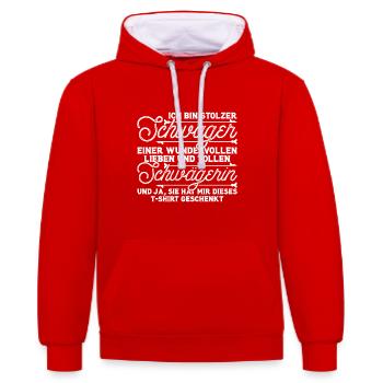 Stolzer Schwager einer Schwägerin bestes Geschenk - Kontrast-Hoodie - Rot/Weiß - Vorne - Liana (172cm) & Jaron (178cm)