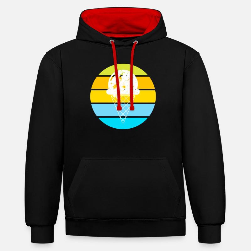 Crème glacée rétro bleu - Sweat à capuche contrasté - noir/rouge